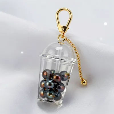 Boba Cup Charm with Iridescent Pearls - Jewelry - AI generated image