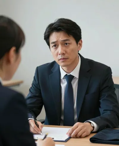 Man in Black Suit Interviewing - People - AI generated image