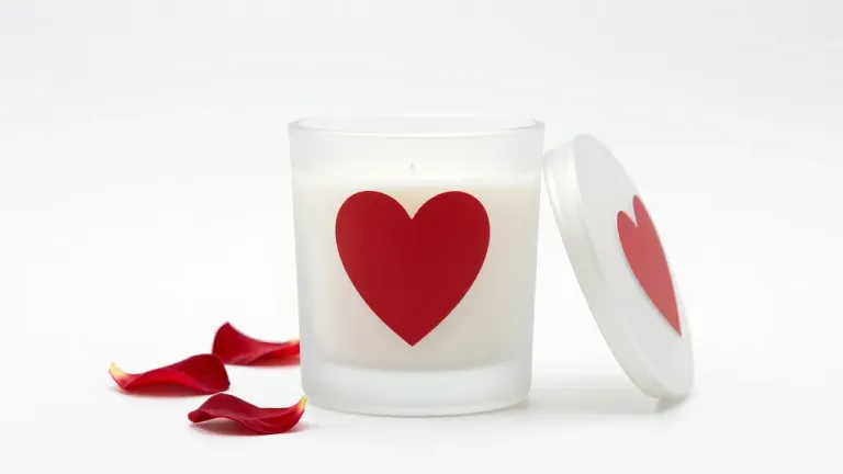 Heart-Shaped Candle with Rose Petals - Still Life - AI generated image