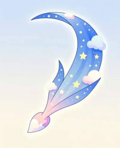 Crescent Moon with Stars and Clouds - Sky - AI generated image