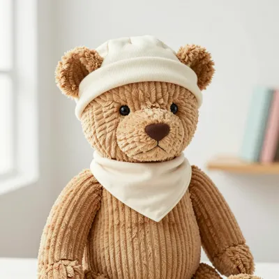 Corduroy Teddy Bear Wearing Beanie and Scarf - Toy - AI generated image