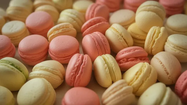Pastel French Macarons Overlapping in Soft Light - Food - AI generated image