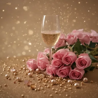 Champagne Glass with Pink Roses - Celebration - AI generated image