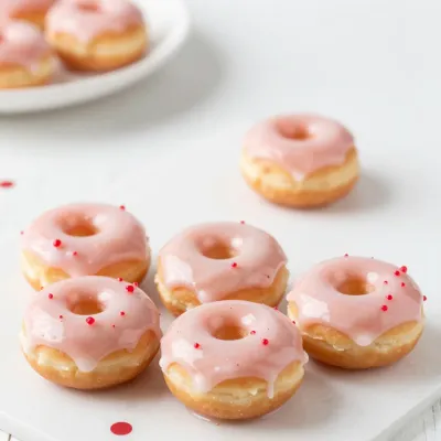 Raspberry-Glazed Donut Holes with Red Sugar Sprinkles - Food - AI generated image