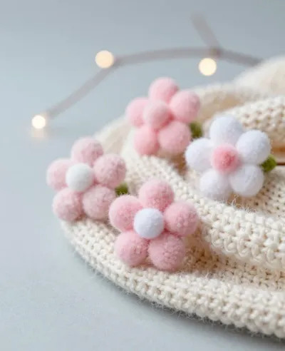 Felt Flower Cluster on Crocheted Fabric - Crafting - AI generated image