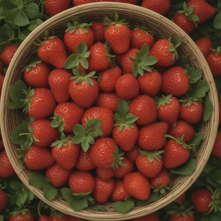 Strawberries in Woven Basket - Food - AI generated image