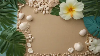 White Hibiscus Flower with Seashells and Palm Leaves - Flowers - AI generated image