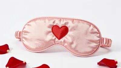 Pink Satin Sleep Mask with Heart Cutout - Fashion - AI generated image