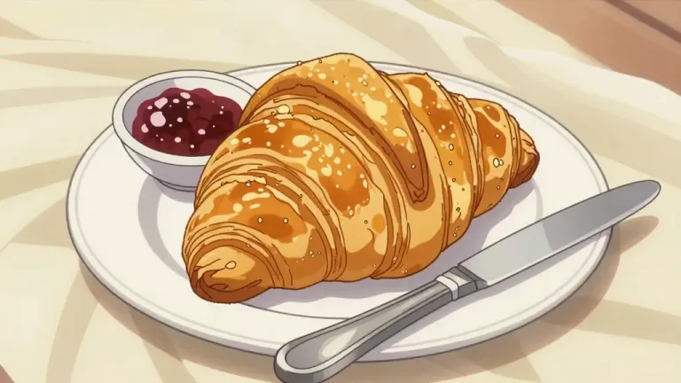 Croissant with Butter Knife and Jam - Food - AI generated image