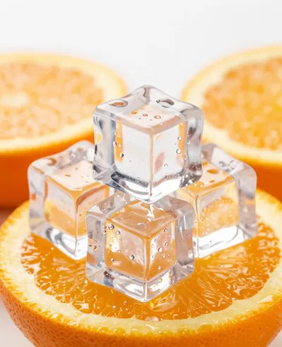 Ice Cubes Stacked on Orange Slices - Food - AI generated image