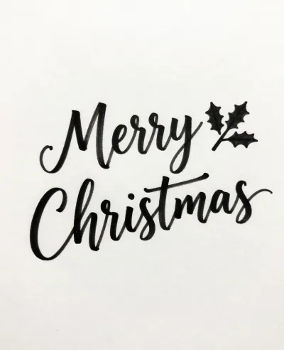 Merry Christmas Script with Holly Leaves - Typography - AI generated image