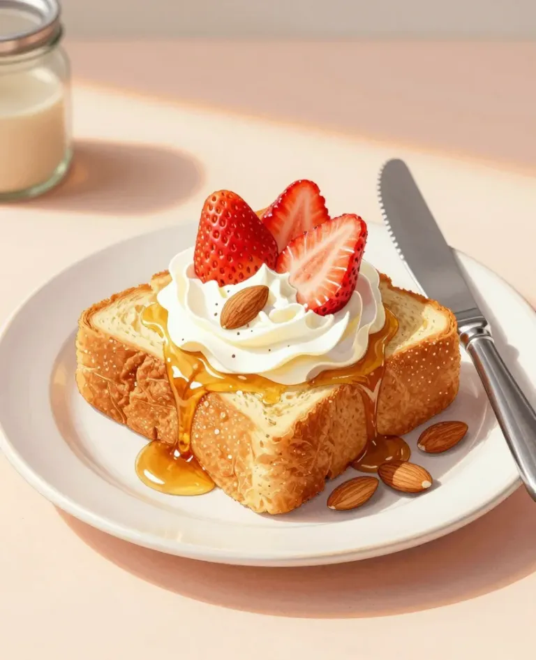 Honey Toast with Whipped Cream and Strawberries - Food - AI generated image
