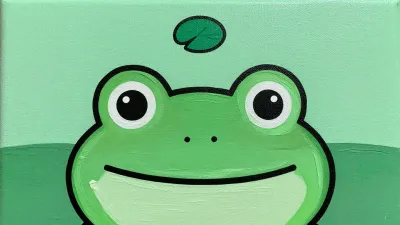 Cartoon Frog Smiling with Lily Pad - Cartoon - AI generated image