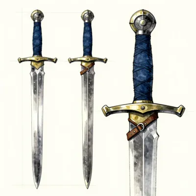 Three Leather-Strapped Longswords Triangular Arrangement - Weapons - AI generated image