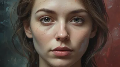 Glossy Face with Freckles Close-up - Portrait - AI generated image