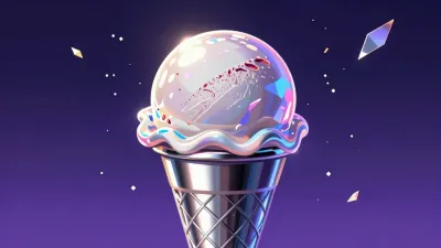 Crystal Sphere on Melting Ice Cream Cone - Food - AI generated image