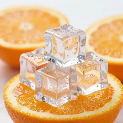 Ice Cubes Pyramid on Orange Slice - Food - AI generated image