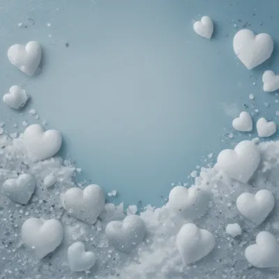 Heart-Shaped Sugar Candies Frame on Pale Blue Background - Food - AI generated image