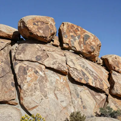 Rugged Boulder Stack in Desert Sunlight - Geology - AI generated image