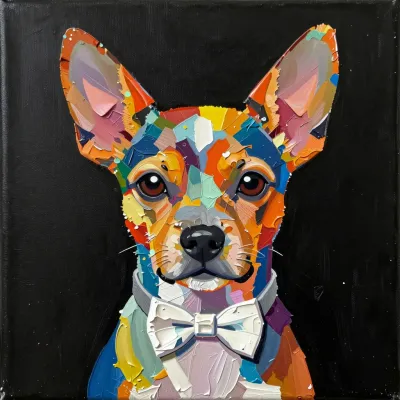 Chihuahua Portrait with Bow Tie in Impasto Style - Animal - AI generated image
