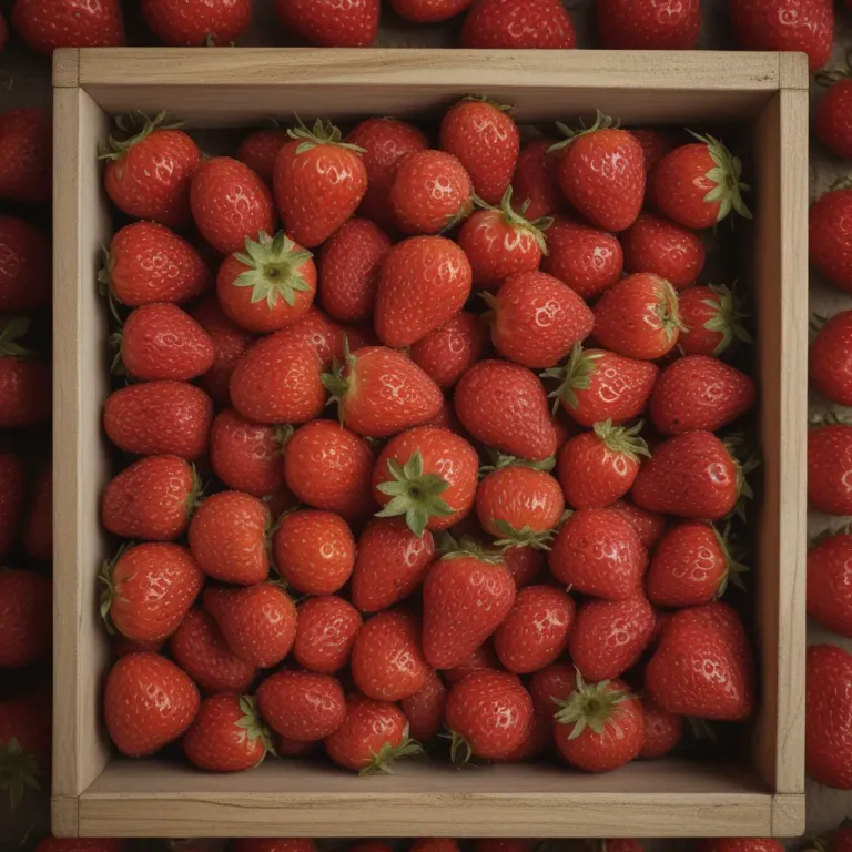Ripe Strawberries in Wooden Crate - Food - AI generated image
