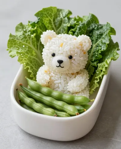 Rice Bear with Green Beans - Food - AI generated image