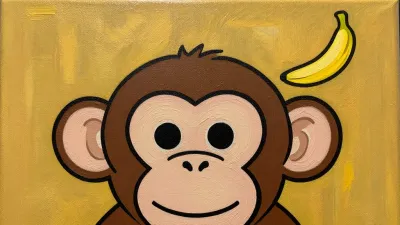Monkey Smiling with Banana Floating - Animal - AI generated image