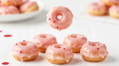 Raspberry-Glazed Donut Holes with Red Sprinkles - Food - AI generated image