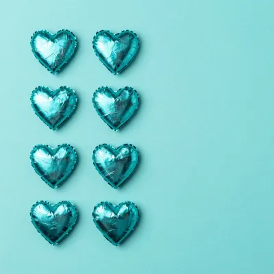 Tiffany Blue Heart Balloons Grid Arrangement - Backgrounds - AI generated image