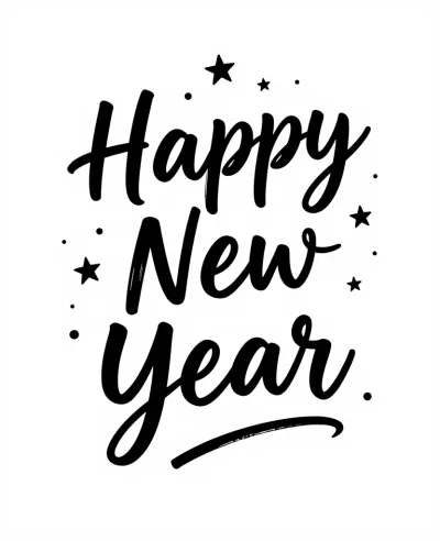 Happy New Year Text with Brushstroke Effect - Typography - AI generated image