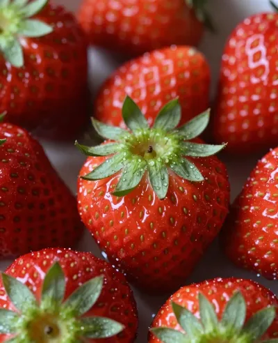Glossy Fresh Strawberry with Green Cap - Food - AI generated image