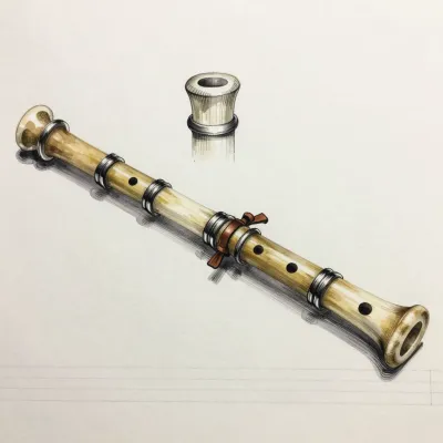 Carved Bone Flute with Metallic Bands - Music - AI generated image