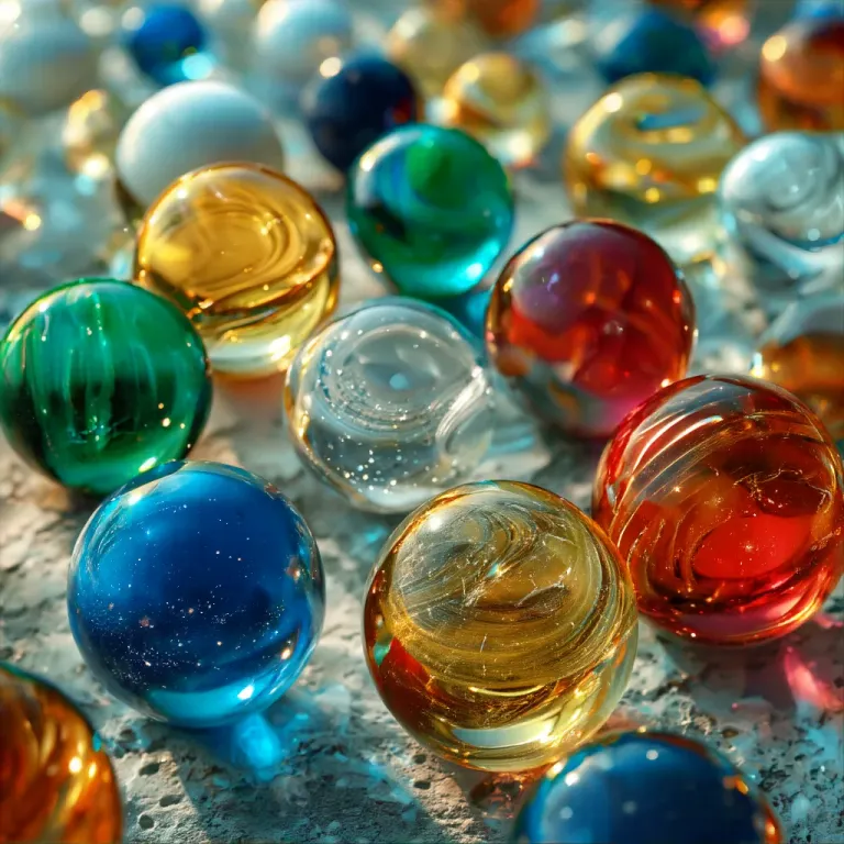 Glossy Glass Marbles on Rough Concrete - Glass - AI generated image