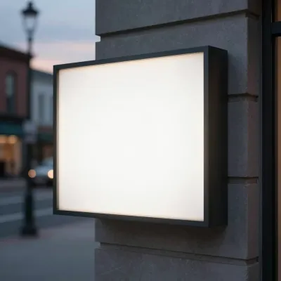 Square Lightbox Illuminating Stone Wall - Lighting - AI generated image