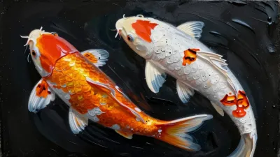 Glossy Koi Fish Swimming in Dark Water - Fish - AI generated image
