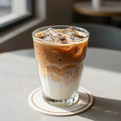 Iced Latte Glass with Ice Cubes - Food - AI generated image
