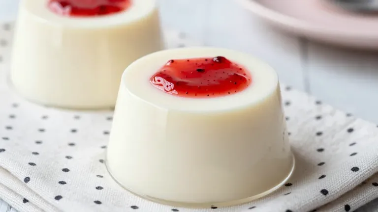Panna Cotta Cups with Strawberry Sauce - Food - AI generated image