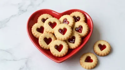 Linzer Cookies on Heart Plate - Food - AI generated image