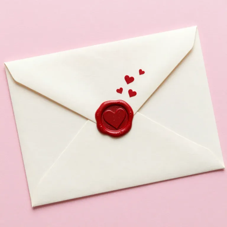 White Envelope with Red Wax Seal and Floating Hearts - Stationery - AI generated image