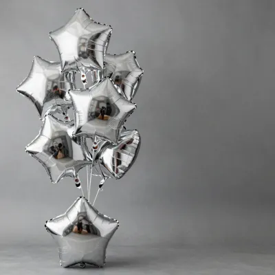 Silver Star Balloons Clustered in Soft Light - Event - AI generated image