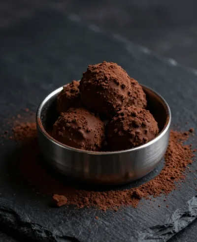 Chocolate Truffles in Silver Bowl - Food - AI generated image