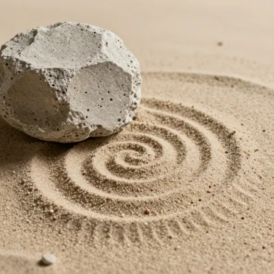 Concrete Stone Resting on Sand Spiral - Architecture - AI generated image
