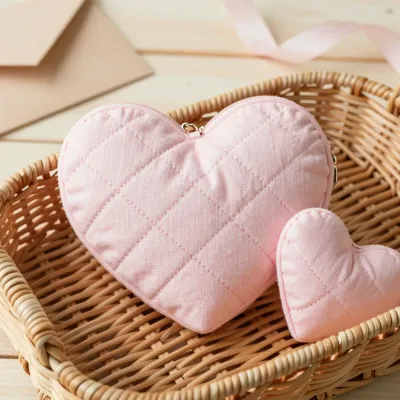Quilted Heart Pouch in Basket - Accessories - AI generated image