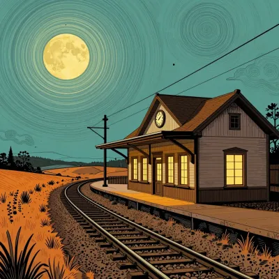 Abandoned Train Station Moonlit Night - Architecture - AI generated image