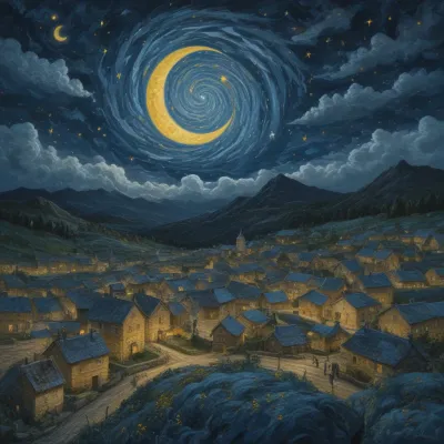 Starry Night Village Moonlit Serenity - Architecture - AI generated image