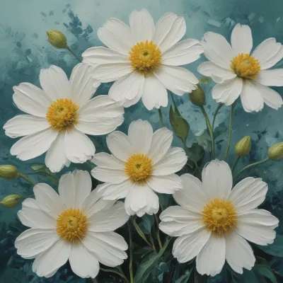 White Flowers with Yellow Centers in Impasto - Flowers - AI generated image