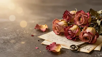 Dried Roses with Handwritten Notes and Key - Flowers - AI generated image