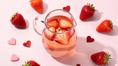 Strawberry Lemonade Pitcher with Sliced Strawberries - Food - AI generated image