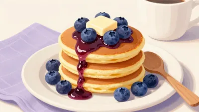 Golden Pancake Stack with Blueberries and Butter - Food - AI generated image