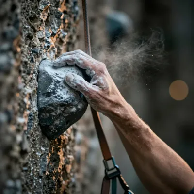 Climber's Hands Chalking Rock Hold - Sports - AI generated image